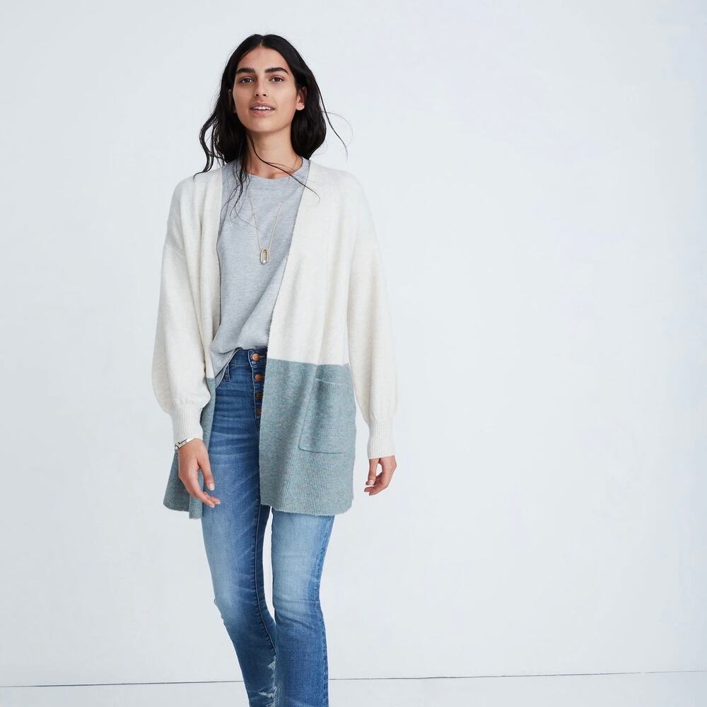 MADEWELL Edgewater Bubble Sleeve Cardigan Sweater Colorblock XS